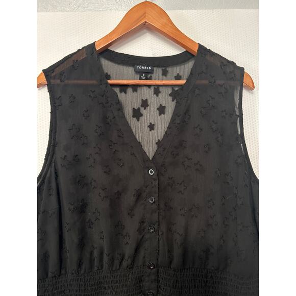 Torrid Women’s Black Sleeveless Button Front Blouse Sheer Star Pattern Size 3X - Picture 3 of 12